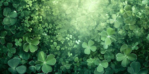 A lush backdrop of clover leaves in a gradient of green shades, perfect for St. Patrick's Day celebrations and themes - obrazy, fototapety, plakaty