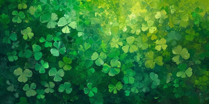 A lush backdrop of clover leaves in a gradient of green shades, perfect for St. Patrick's Day celebrations and themes