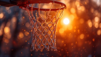 Fototapeta na wymiar Basketball Hoop With Setting Sun in Background