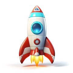 illustration of flying 3d rocket on neat white background