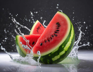 Watermelon fruit with water splash