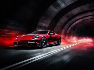 Fototapeta premium Sleek Sports Car Racing on Urban Streets - AI Generated