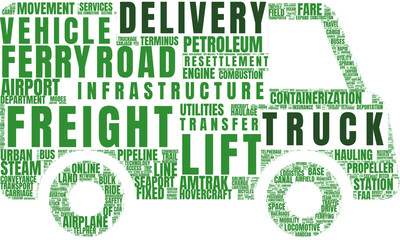 delivery truck symbol tag cloud vector illustration