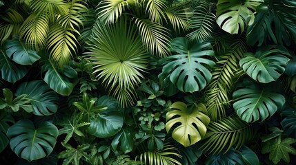 Fototapeta na wymiar A backdrop of tropical plants in full green, in the style of moody monotones. Generative AI.