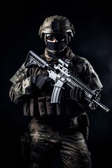 Naklejka premium Armed Soldier Ready for Action, AI Generated