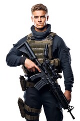 Fototapeta premium Armed Soldier Ready for Action, AI Generated