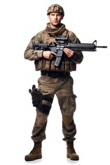 Fototapeta premium Armed Soldier Ready for Action, AI Generated