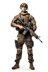 Fototapeta premium Armed Soldier Ready for Action, AI Generated