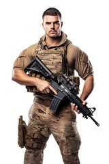 Fototapeta premium Armed Soldier Ready for Action, AI Generated
