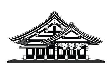 Japan famous shrine – Izumo Taisha drawing in black and white vector