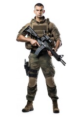 Fototapeta premium Armed Soldier Ready for Action, AI Generated