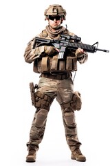 Fototapeta premium Armed Soldier Ready for Action, AI Generated