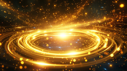 A golden ring radiating energy and light, set against an abstract, star-filled space background, embodying the idea of infinite possibilities Created Using abstract illustration, radiant gold c - obrazy, fototapety, plakaty