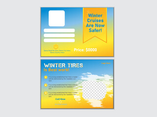 Tires marketing agency postcard template design for business.professional postcard design template.