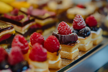 Decadent variety of petit fours invites indulgence, capturing the art of French patisserie and the joy of sweet treats