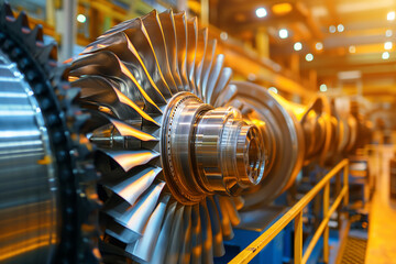Precision engineering showcased in a steam turbine, a cornerstone in modern energy generation and industrial efficiency. - obrazy, fototapety, plakaty