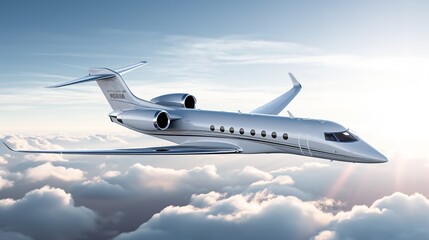 Obraz premium Executive Private Jet Soaring High in the Blue Sky - AI Generated