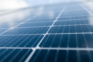 Close-up of Solar cell farm power plant eco technology.landscape of Solar cell panels in a photovoltaic power plant.concept of sustainable resources and renewable energy. 