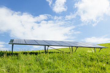 Close-up of Solar cell farm power plant eco technology.landscape of Solar cell panels in a photovoltaic power plant.concept of sustainable resources and renewable energy. 