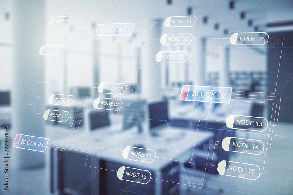 Aufkleber double exposure of abstract creative programming illustration on a modern furnished office interior 