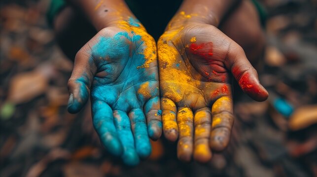 Colorful Hands Covered in Holi Powder