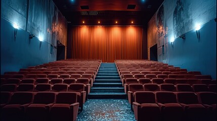 Naklejka premium A cinema theatre before presentation. Generative AI.