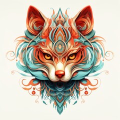 Obraz premium Fox Vivid Ornamental Head Abstract Fantasy Animal God Portrait Bright Artistic Mystique Colorful Digital Generated Illustration Artwork