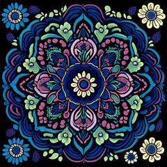 Colorful Ornament and beautiful new mandala pattern design with a black background 