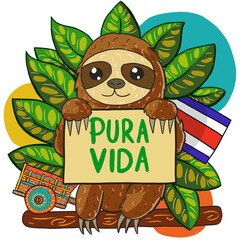 Sloth Bear Costa Rica Image Without Background Illustration Art of Costa Rica Pura Vida In Spanish Costa Rica illustration  © Lucia