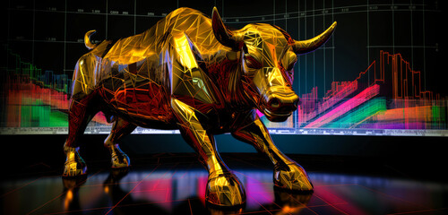 gold bull on chart background for business concept. Graph Stock Trading, crypto currency