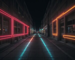 Naklejka na ściany i meble night view of city street with neaon lights 