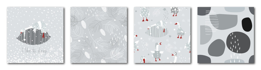 Minimalist trendy abstract print set. Modern vector template for design. Creative collage contemporary seamless pattern.