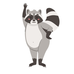 Cute raccoon with hello gesture. Funny raccoon in standing pose vector illustration