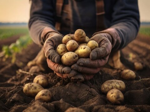 farmer holding potatoes hd image 