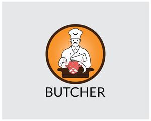 Butcher shop logo emblem for design. Vector illustration.