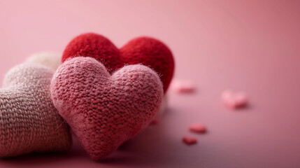 Fototapeta premium Knitted heart, Happy Valentines Day, Romantic background, Love wins, Celebrating special occasion together, Elegant Valentine's Day Card Design, Romantic banner with Copy Space