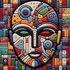 felt art patchwork, Abstract digital cyborg face. Artificial intelligence concept
