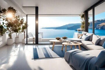 Fototapeta premium Create a design concept for a contemporary living room. Explore furniture styles, color palettes, and layout arrangements that promote a sleek and modern atmosphere.
