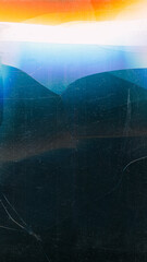 Broken screen. Cracked glass. Blue orange rainbow color glowing defect dust scratches noise fractured distressed texture illustration abstract background.