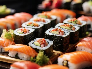 close up image of sushi with salmon