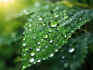 water drops on green leaf