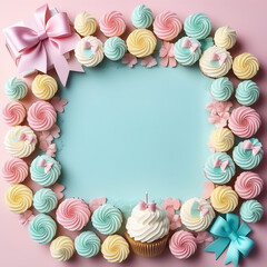 Fototapeta premium Happy Birthday,framework, little cakes, birthday, dessert, party, celebration.