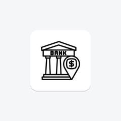 Bank Location icon, business, pin, map, bank line icon, editable vector icon, pixel perfect, illustrator ai file