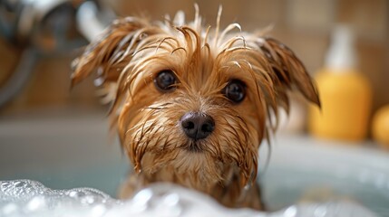 A pet grooming, take shower. Generative AI.