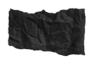 Torn crumpled black paper. Scrap of paper on empty background