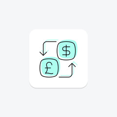 Money Conversion icon, currency, exchange, finance, currency conversion color shadow thinline icon, editable vector icon, pixel perfect, illustrator ai file