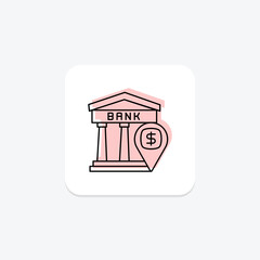 Bank Location icon, business, pin, map, bank color shadow thinline icon, editable vector icon, pixel perfect, illustrator ai file