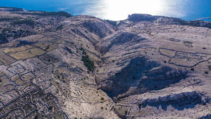 Aerial view of Plato Mjeseca near Baška (Baska) village, Krk island, Croatia