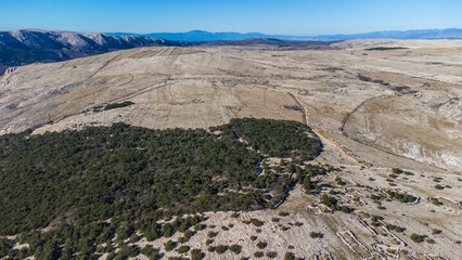 Aerial view of Plato Mjeseca near Ba&scaron;ka (Baska) village, Krk island, Croatia