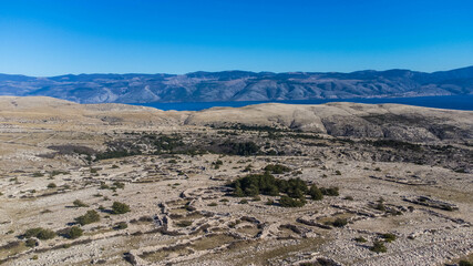 Aerial view of Plato Mjeseca near Baška (Baska) village, Krk island, Croatia